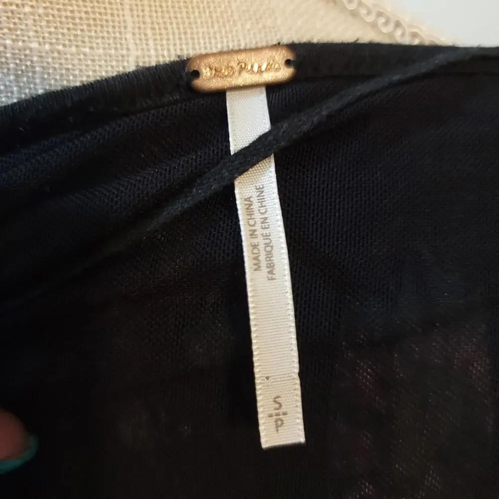 Free People Wildflower Honey Top In Black Long Sleeve Size Small